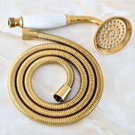 Gold Brass Hand Held Shower Head &amp; 1.5M Shower Hose Set Water Saving Bathroom Telephone Style Zhh039