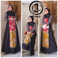 gamis dress batik Aruna hitam polos kombinasi cantik keren simple simpel mewah kondangan seragam formal tanpa karet premium butik branded u2c real pict