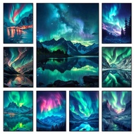 Nature Aurora Borealis Canvas Wall Art Paintings Colourful Aurora Borealis Moutains Posters Print Pi