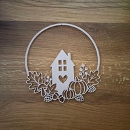 3D Print Autumn wreath with little house Wall Decoration Circle Autumn Wreath - Aesthetic Hanging De