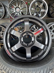 แม็กใหม่ TE37 SUV 9 ET+25 ขอบ18 6รู สีเทากันหยอดแดง