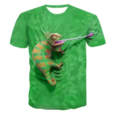 Funny Chameleon T-Shirts Animals Lizard Children's T-Shirt Boy Tops Girls Clothes 7 to 8 Years T-Shi