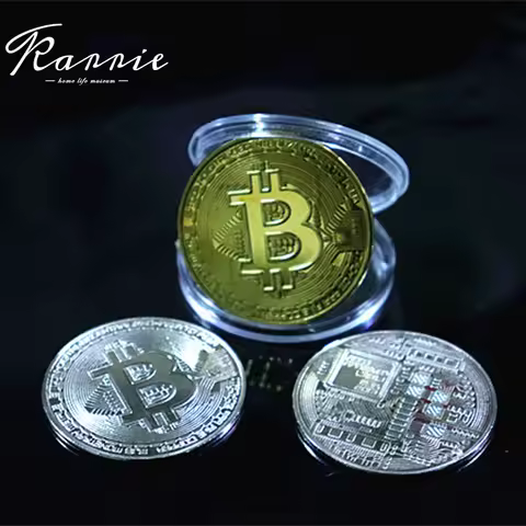 Gold Plated Physical Bitcoins Bit Coin BTC With Case Gift Physical Metal Antique Imitation BTC Coin 