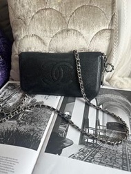 多年正版正貨商標門市現貨 chanel black caviar zip leather long wallet  黑色荔枝皮 長銀包  woc wallet on chain