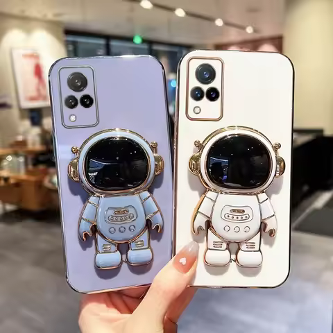 Luxury Astronaut Standing Holder Phone Case For vivo V21 Y20 Y20S Y21 Y22 Y22S Y35 Y51 Y73 Y76 V20 V