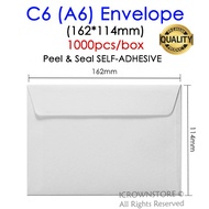 C6 A6 Envelope White Wallet 114*162mm (100gsm) [1000pcs/box]