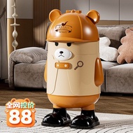 Bear Detective Flip Trash Can Cute High-Value Cartoon Trash Storage Bin Kitchen Living Room Toilet P