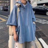 【du25xbpy521.my百货SHOP旗舰店】 Quarter sleeved oversized hoodie for men with short sleeves, hooded and ho