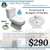 Baron V800 Toilet Bowl + BS300 Basin + Cold Tap Bundle