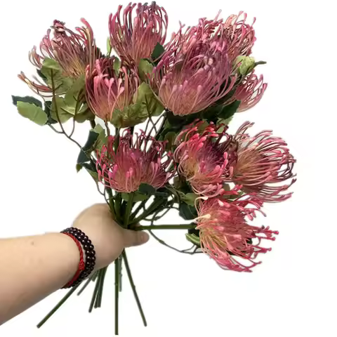 3pcs Artificial Dandelion Flower Branch Faux Leucospermum Cordifolium Plant