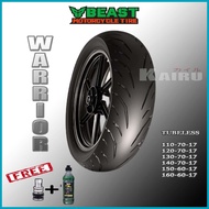 ⊙ ✸ ◊ 110/70-17 120/70-17 130/70-17 140/70-17  160/60-17 (TL) BEAST TIRE MOTORCYCLE TIRE "  WARRIOR