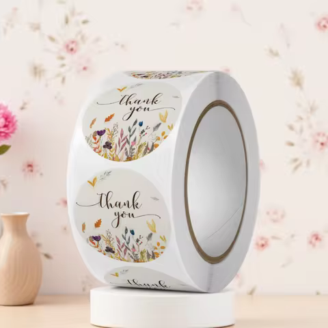 100-500pcs Thank You Round Sticker Scrapbook Envelope Seal Sticker Gift Flower Decoration Stationery