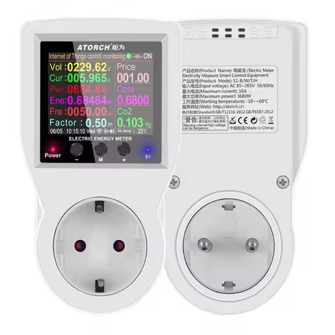 ATORCH WIFI Digital Wattmeter 220V AC Power Meter Electricy Consumption Energy Meter Power Wattage E