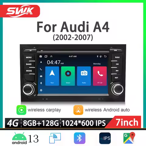 7 inch For Audi A4 B7 B6 S4 RS4 2002-2007 Android 13 Wireless Carplay Wireless Auto Multimedia Video
