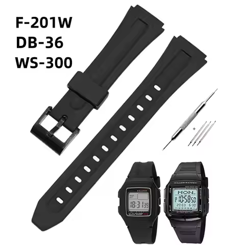 18mm Silicone Watch Band for Casio AE1200 AE-1200 A159W-N1 A158WA A168 A159 F-201 F-201WA DB-36 WS-3