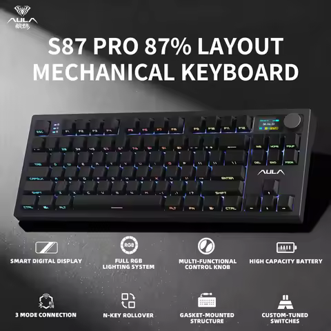 AULA S87 PRO Mechanical Keyboard Custom RGB Backlight Wireless Bluetooth gaming Keyboard with Displa