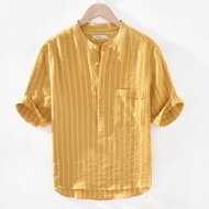 Half Button Short Sleeve Shirts Polo Shirt For Men Casual Loose Cotton Chinese Collar Polo For Men B