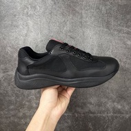 🤩必備休閒鞋🤩 低調帥氣黑武士透氣減震百搭款 | Prada America's Cup 皮革網面運動休閒鞋 | 輕量好走四季通用男鞋|