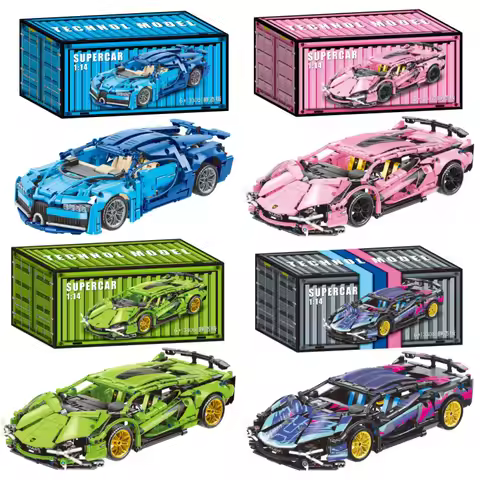 Assembled building block toys1:14Lamborghini Green Bull Car Model Compatible with Lego Pink Bull Blo
