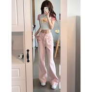 88club American Retro Hot Girl Washed Pink Wide-Leg Slightly Slimmer Look Mopping Denim Plus Trouser