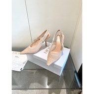 DIOR 2025 Summer New Style Pointed Gauze Rhinestone High Heels