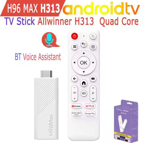 Android TV Stick Allwinner H313 Quad Core 4K Wifi6 BT Voice Assistant Remote Control Media Player Sm