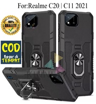 Casing Realme C20 | Realme C11 2021 Premium Hardcase Ring Armor Robot Case Kickstand Hybrid/Ring Hol
