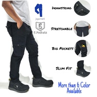 【 T-shirt】 Slim Fit Cargo Pants Men Denim Cotton- Stretchable Cargo Slack Pants 6 Pocket Outdoors Hiking Tactical Unisex
