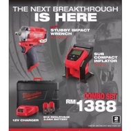 Milwaukee M12 FUEL ™ stubby impact wrench + inflator Combo Set