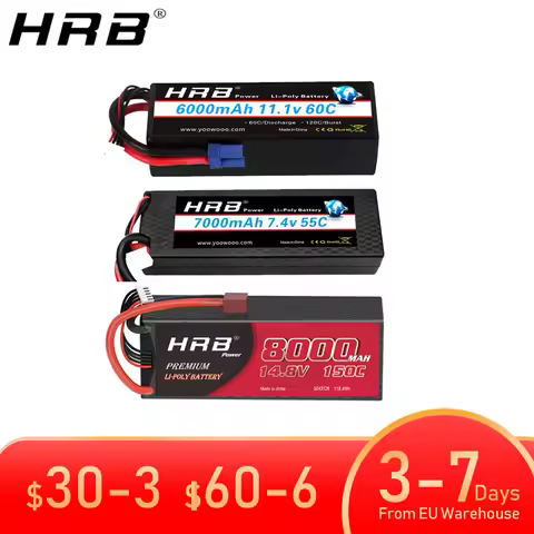HRB 1PCS RC Lipo Battery 2S 3S 4S 7.4V 11.1V 6000mah 7000mah 8000mah 9500mah 50C 60C Hard Case Cars 