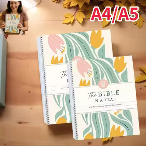 1/2PCS The Bible in A Year Spiral Bible Study Guide A4/5 Leak-Proof Womens Bible Study Plan 52 Week 