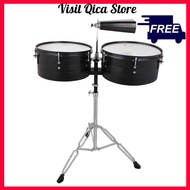 Latin Percussion 13 & 14 Timbales Drum Set with Stand and Cowbell (Black)