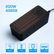 TOPZERO USB Charger 40/20/10พอร์ตหลายสถานีชาร์จ USB 100W-200W 40A เดสก์ท็อป Multi Smart USB Charger