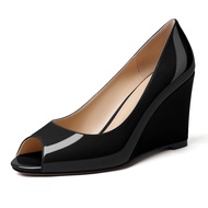 Soireelady Women Wedge Heel Pumps Peep Toe Wedges Slip On Wedge Heels Classic Wedge Heeled Shoes