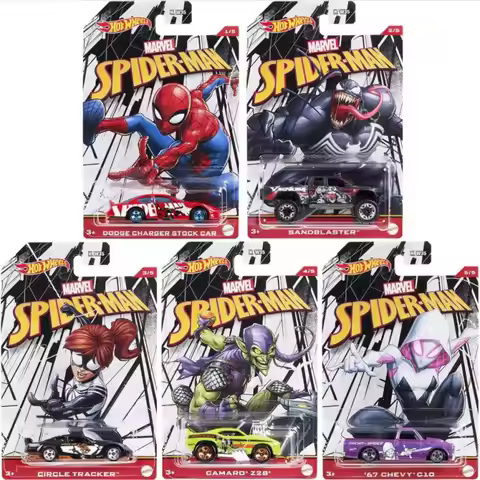 5Pcs/set Original Hot Wheels Marvel Spiderman Gdg83 1/64 Diecast Model Cars Toys for Boys Gift
