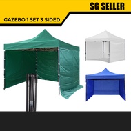 [SG SELLER] GAZEBO 1 SET 3-SIDED WITH TOP COVER CANVAS AND BLACK STEEL FRAME