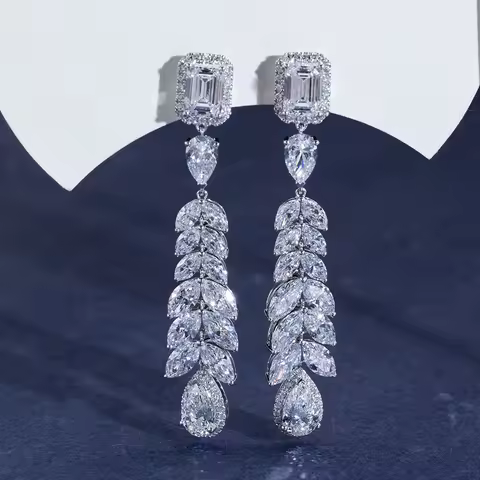 Mishang Jewelry 18K Real Gold Stud Earrings Pear Emerald Shape Lab Grown Diamond With IGI Certificat