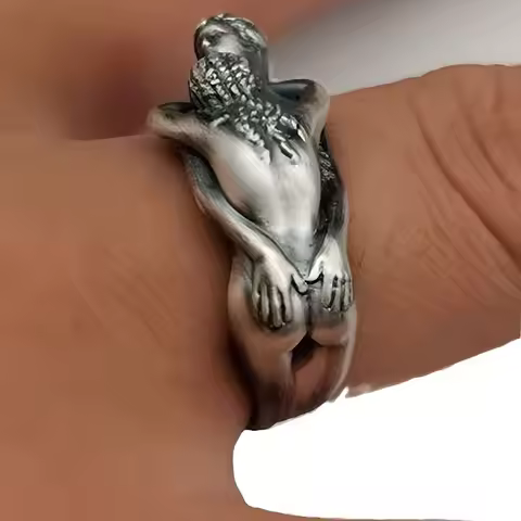 Adam and Eve Art Rings for Women Men Couple Hug Ring Adjustable Size