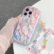 เคสโทรศัพท์ลายดอกไม้ 3 มิติ กันกระแทก ลายดอกไม้ 3 มิติ ลายดอกไม้สีครีม พร้อมสายคล้องข้อมือ, ใช้ได้กั