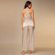 Women's Spaghetti Strap Lace Patchwork Sleeveless Top And Long Pants Two-Pieces Pajama Set Elegant W
