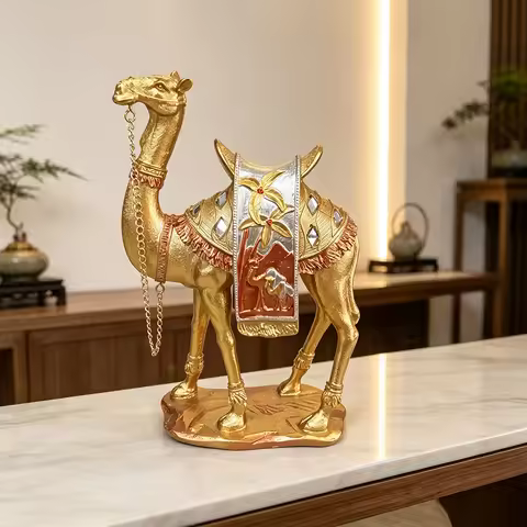 Luxury Golden Camel Statue Resin Figurine Arabian Camel Sculpture Home Decor Tabletop Decoration Liv