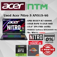 #AN062 USED ACER NITRO AN515-46 Gaming Laptop AMD RYZEN R7-6800H 16GB 512GB SSD NVIDIA RTX3050Ti RTX