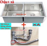 CHẬU ĐÚC THỦ CÔNG Chậu Rửa Chén Bát INOX SUS 304 N5 8245 NA.GRAND và Bộ Xả Chậu và rổ rút và vòi rửa
