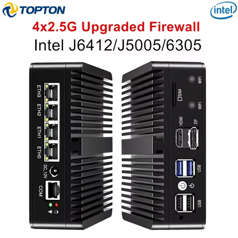 Topton Upgraded Version Firewall Mini PC Fanless Intel Celeron J6412 N5105 J5005 6305 4x2.5G LAN pfS