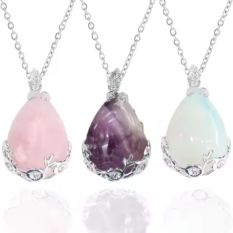 Chakra Reiki Healing Energy Crystals Waterdrop Pendants Natural Amethyst Carnelian sand Stone Opalit