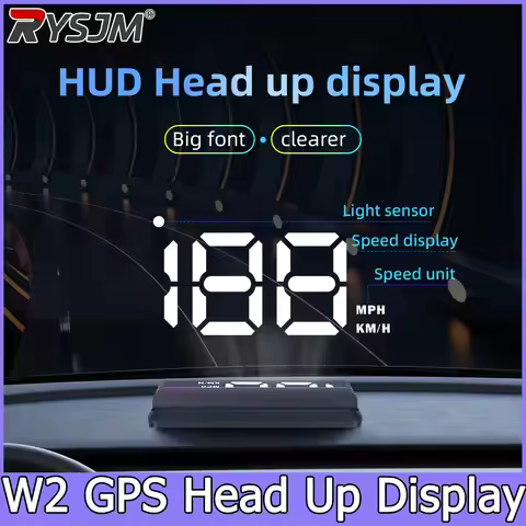 W2 GPS HUD Head Up Display Universal Car Supplies Speedometer KM/H MPH Type-c USB Cable Dual Data Pl