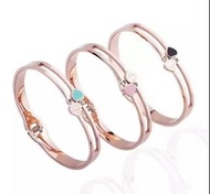 Tiffany 滴油雙桃心雙鑽手環 - 玫瑰金綠/玫瑰金粉/玫瑰金黑/金綠/金粉/金黑/銀綠/銀粉/銀黑