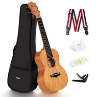 Enya 25D Concert Ukulele 23 Inch Natural Solid Mahogany Top with Ukulele Starter Kit Includes Online Lessons TunerCase Strap CapoPickPolish Cloth