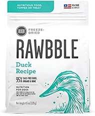 BIXBI Rawbble Freeze Dried Dog Food, Duck Recipe, 4.5 oz - 95% Meat and Organs, No Fillers - Pantry-