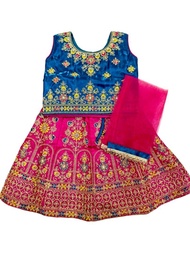 Kids Lehenga Choli Set Blue and Red Embroidered Traditional Indian Dress for Girls